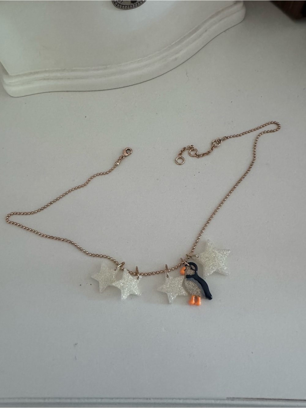 Crewcuts Gold Chain Necklace with Glitter Star Charms and Penguin Pendant